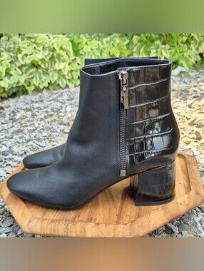 Michael Kors Alane Flex Croc-Embossed Booties - Black - Size 8M (Fits Like 7)